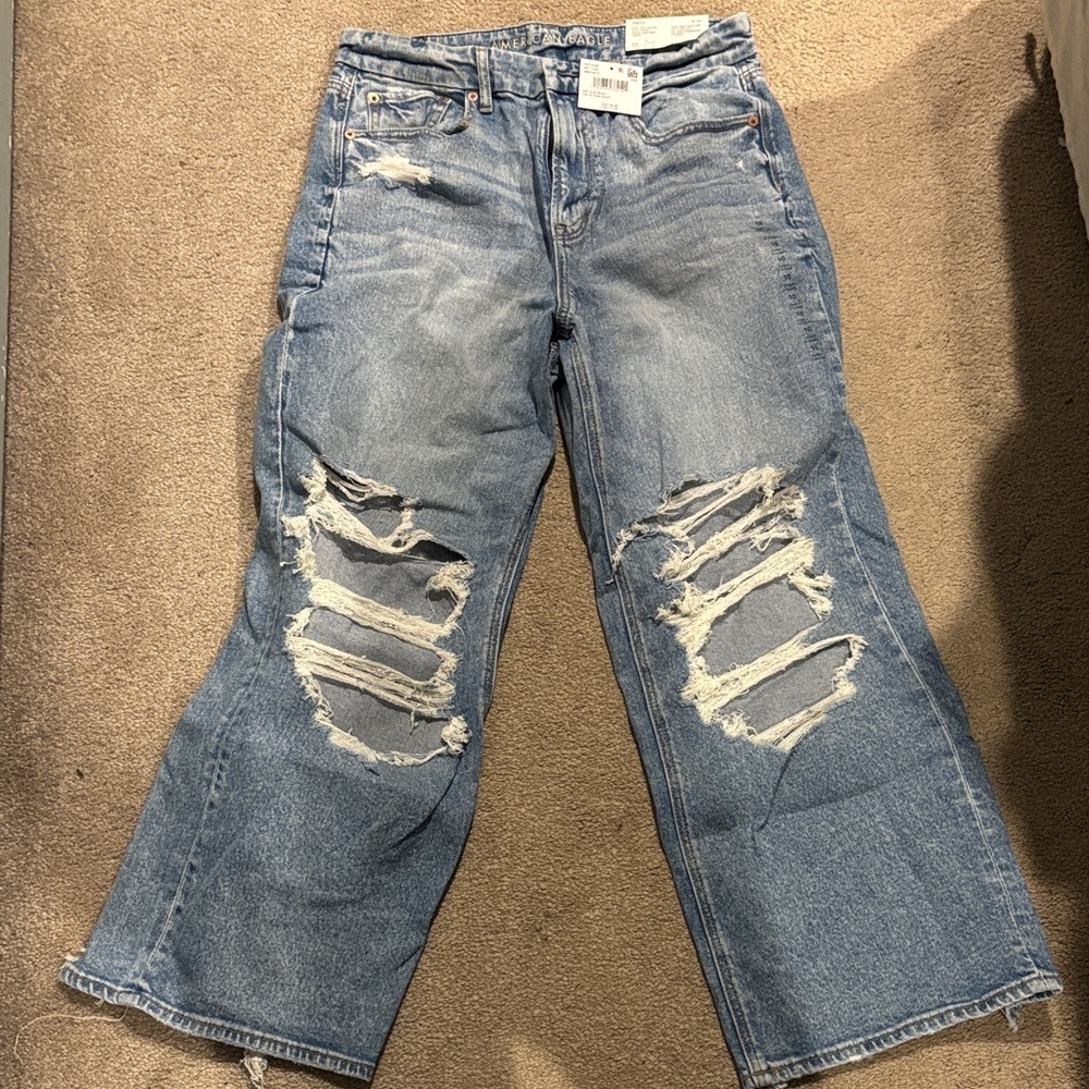 NWT ✨ American Eagle Outfitters Ripped Blue curvy Boyfriend Jeans- size 10 - Picture 2 of 6